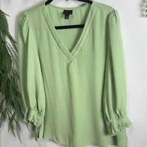 Worthington Light Green V-Neck Blouse